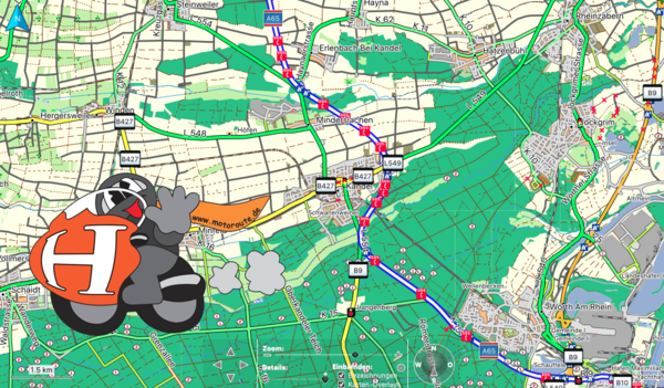 So sieht MotoRoute OpenStreetMap aus.