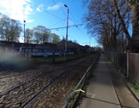 Latvia Āpšu iela Mapillary view of tram tracks.png