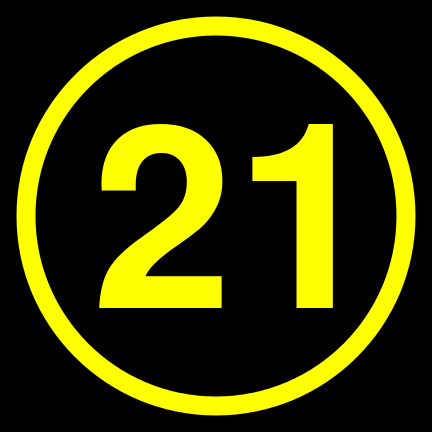 File:21 black yellow-round.svg