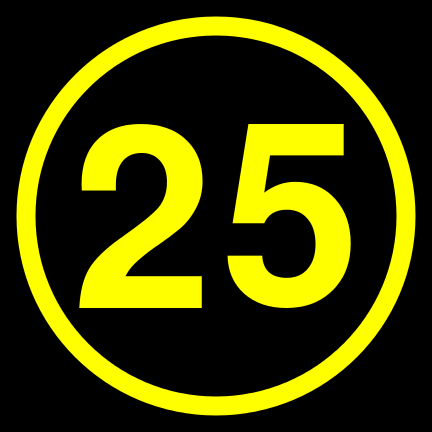File:25 black yellow-round.svg