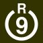 File:White 9 in white circle with R above.svg