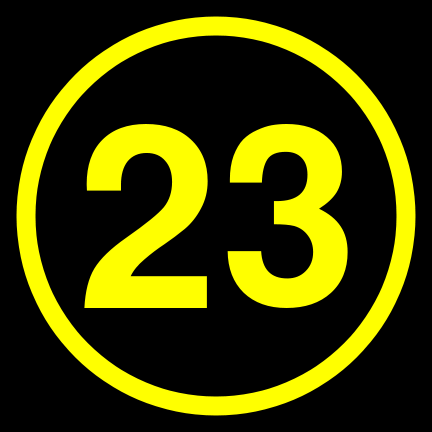 File:23 black yellow-round.svg