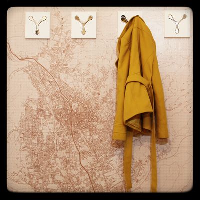 A reallife OpenStreetMap wallpaper with clothes hooks on top