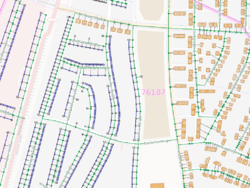 A part of Karlsruhe, Germany in the Addresses view of the OSM Inspector