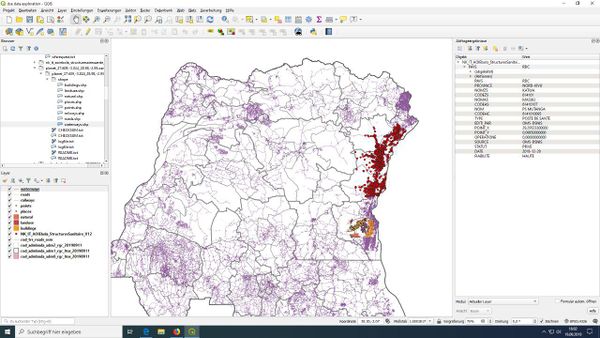 Os alunos criaram um mapa que revela ruas e hospitais (centros de abastecimento) numa área do Ébola