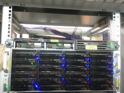 Photo of the servers Ramoth and Bowser in a rack at Imperial College London