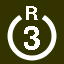 File:White 3 in white circle with R above.svg