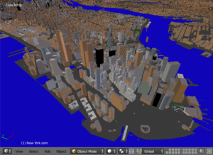 Оригинальный файл OSM с центром Нью‑Йорка содержал более 100 000 зданий и был размером 350 Мб.
