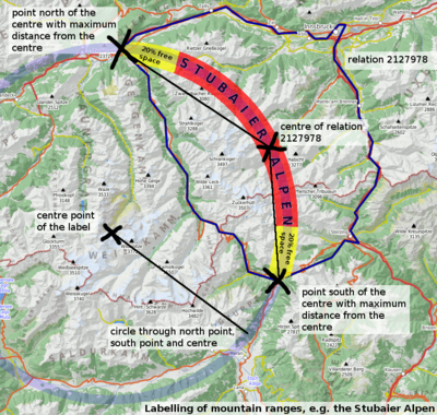 Map with an illustration of mountain range labelling