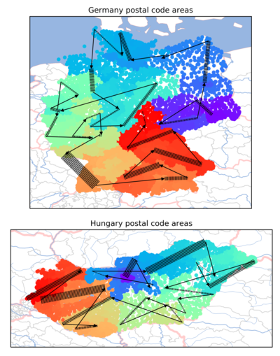 Germany and Hungary postcode delivery route.png