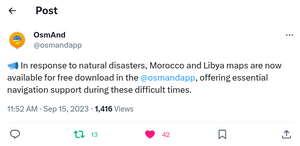 OSMAnd announce (on twitter) free Libya and Morocco maps to support the responses