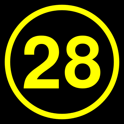 File:28 black yellow-round.svg