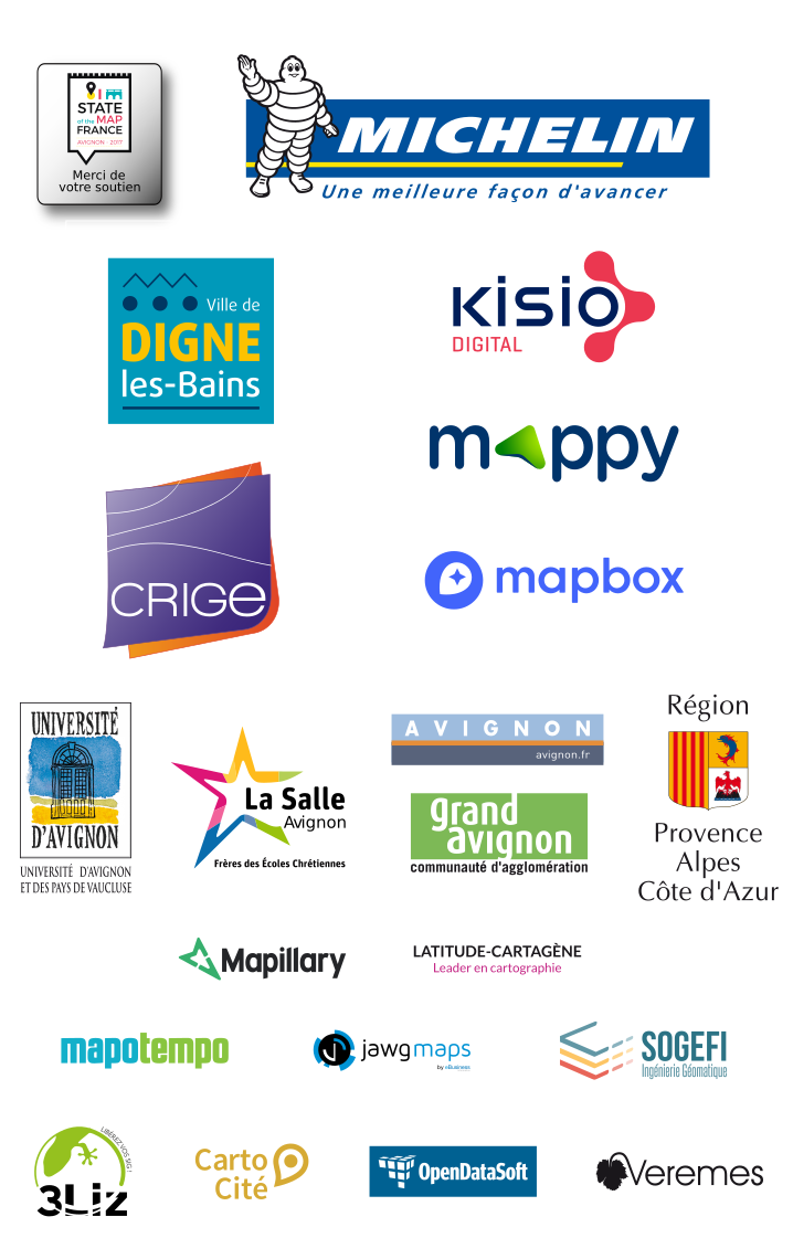 logos des soutiens de la conférence State of the Map France 2017