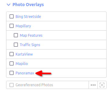 Screenshot of iD editor that includes "Panoramax" checkbox for the photo overlays section of map data settings.