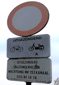 File:Belgium traffic sign C3 met M3 met uitzondering W&Z (zonder jaagpad).png