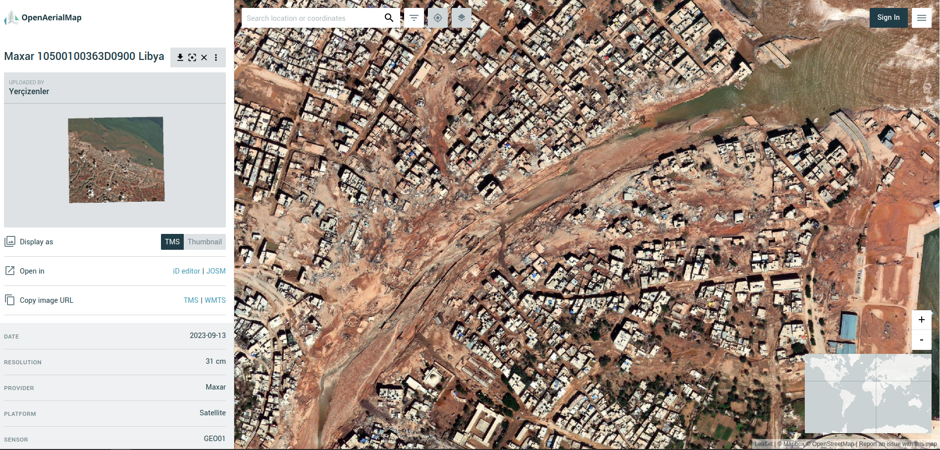 Screenshot from OpenAerialMap (Libya Floods)