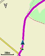 Navigating a track. Track points with small directional arrows are visible on the map.