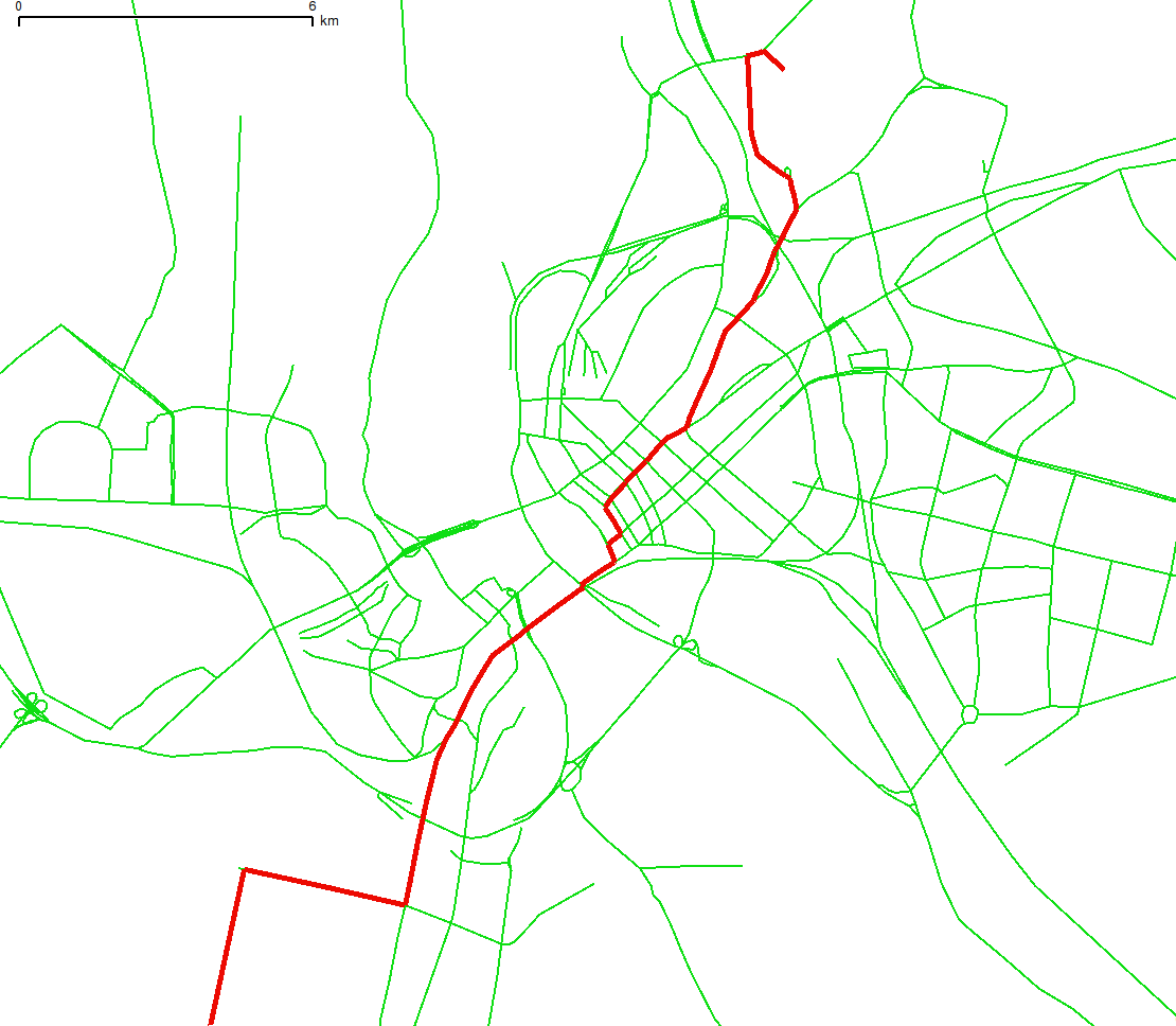 Grass has calculcated shorthest path for OSM street network