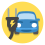a blue car on a yellow background and a an dark brown electrical plug with a yellow flash symbol on it