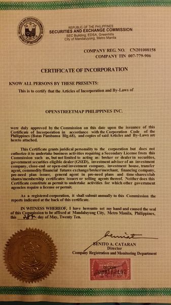 File:OpenStreetMap Philippines Inc. SEC Certificate of Incorporation.jpg