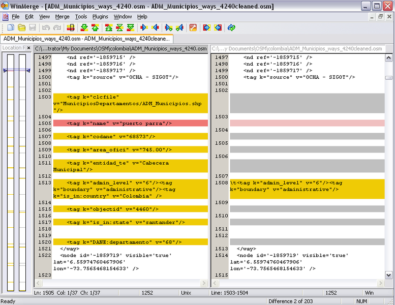 File:Perl processing of muniicipality osm data for Colombia (Dec 2010) - section of way data before and after.png