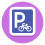 a blue square (similar to a street sign) with a white P (for "parking") in the top left and a white bike on the top right