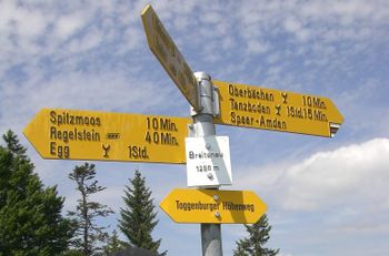 a guidepost with the name "Breitenau"
