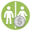A simplistic white man and woman on a green background, separated by a white line in the middle. On the bottom right, there is a grey coin with a dollar sign ($).