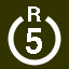 File:White 5 in white circle with R above.svg