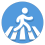 a person on a zebra crossing walking or running to the right. The elements are white on a blue background.