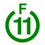 File:Green 11 in green circle with F above.svg
