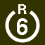 File:White 6 in white circle with R above.svg