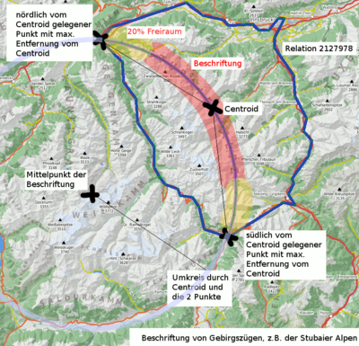 Karte mit illustrierter Konstruktion der Gebirgszug-Beschriftung