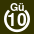 White 10 in white circle with Gü above.svg