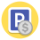 a parking street sign (it is a white P on a blue square with a white border on a yellow background) and a grey coin with a dollar sign ($) on the bottom right
