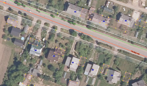 Screenshot of JOSM showing misaligned buildings in Krāslava on top of the LVM GEO orthophoto.