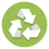 a white recycling symbol (three arrows arranged in a triangle and pointing to the next of them, so a circuit is shown) on a green background