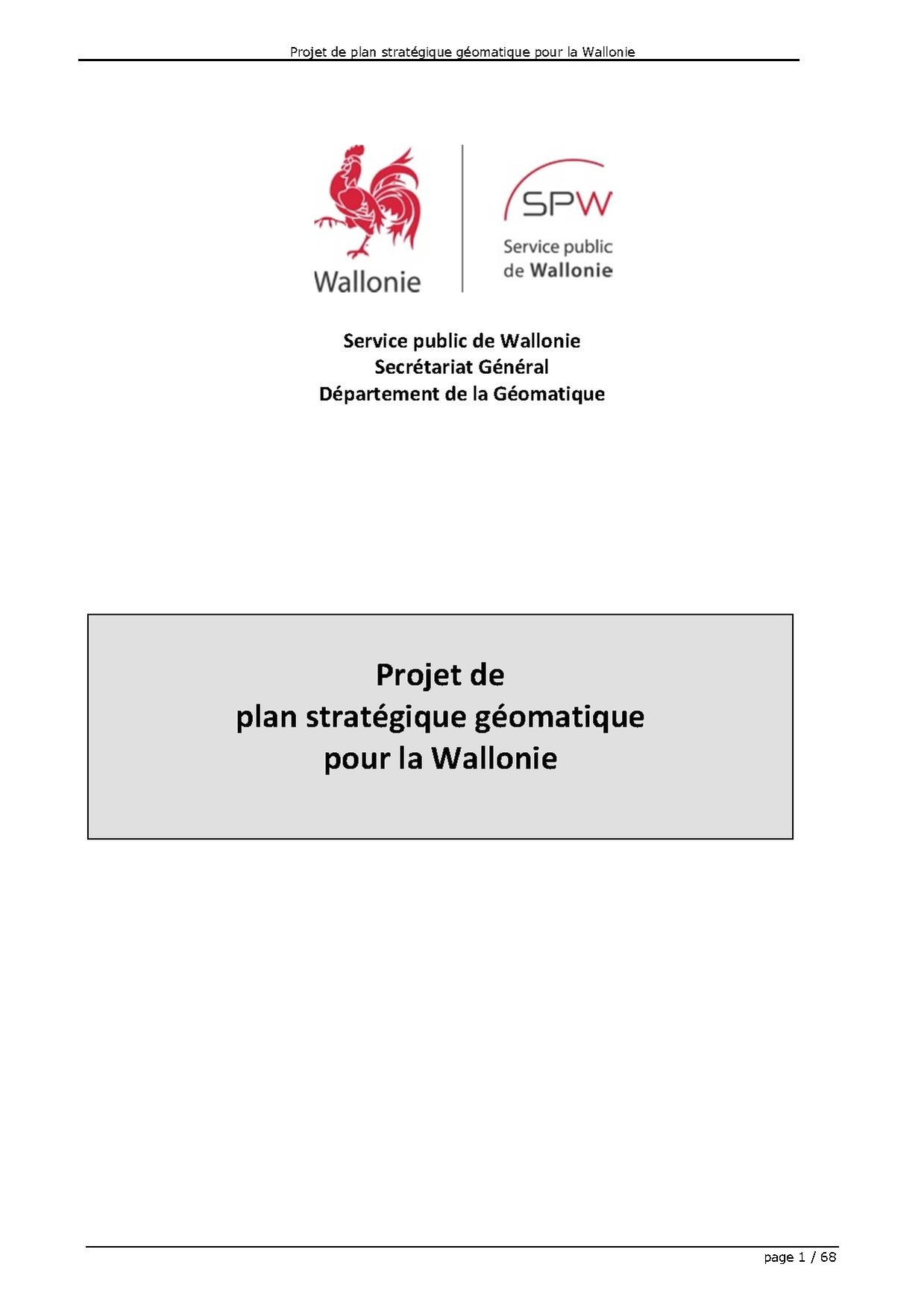 Projet de plan stratégique géomatique pour la Wallonie
