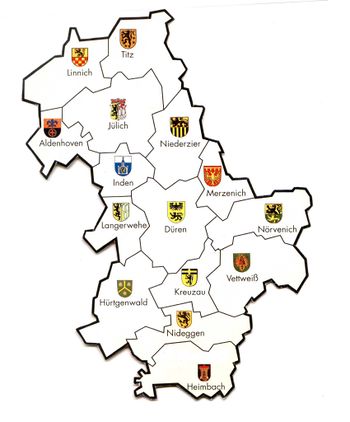 Kreiskarte mit den Wappen der 15 Kommunen