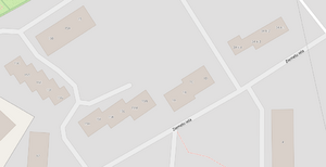 Screenshot of OSM showing row houses in Salaspils digitized as one building instead of multiple ones.