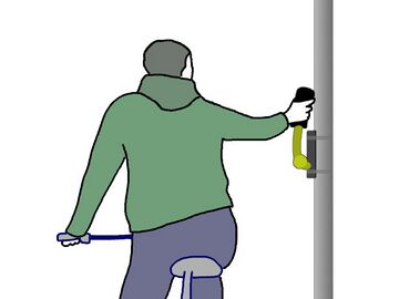 Handgrip for cyclists, mounted on a pole. highway=cyclist_waiting_aid handrest=yes footrest=no side=right capacity=1 (Using capacity=*, because it's clear that only one cyclist can wait here at a time.)