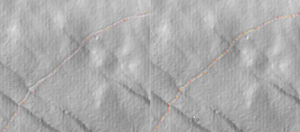 Refined location of a trail using LIDAR imagery.