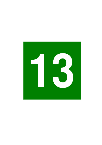 File:Weiße 13 auf grünem Quadrat.svg