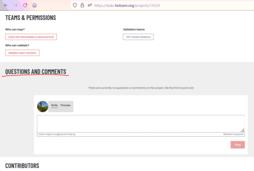 Image showing Questions and Comments Panel of Tasking Manager Project