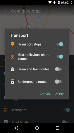 (6) Enable 'Transport stops' and the corresponding transport types