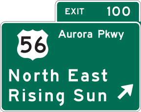 File:Interchange exit direction sign with supplemental road name.svg