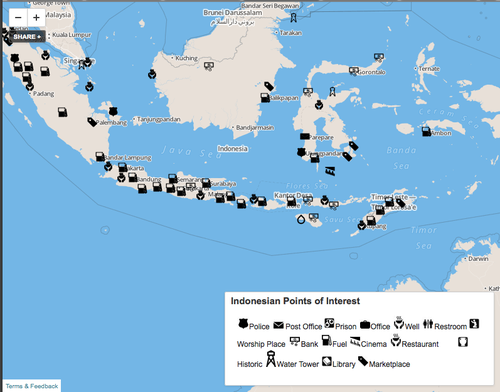 Early draft Indonesia map with rendered icons