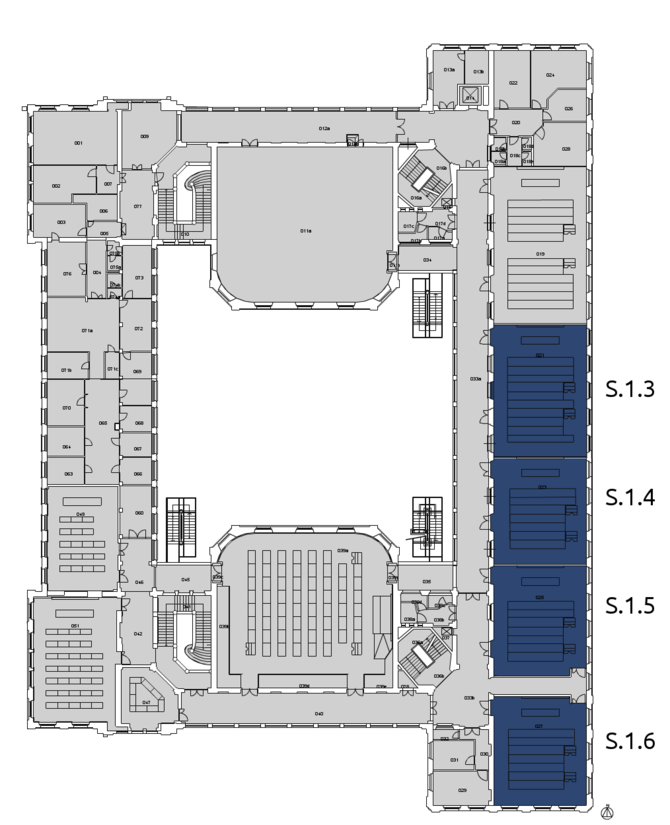 First floor. The rooms for breakout sessions are colored in blue