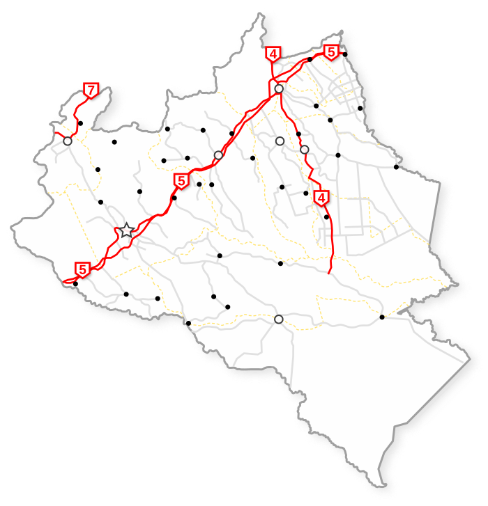 Distribuición de carreteras Troncales en el Estado Portuguesa