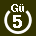 White 5 in white circle with Gü above.svg